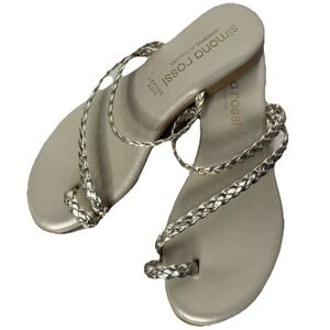 Simona Rossi Sandals Women 7.5 Braided Leather Strappy Flat Boho Champagne Color